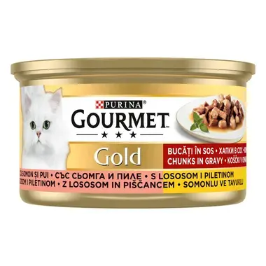 GOURMET® Gold Somon ve Tavuk Parçalı Soslu Yaş Kedi Maması