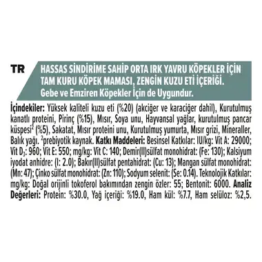 PRO PLAN® Medium Puppy Sensitive Digestion Kuru Yavru Köpek Maması, Zengin Kuzu Eti İçeriği